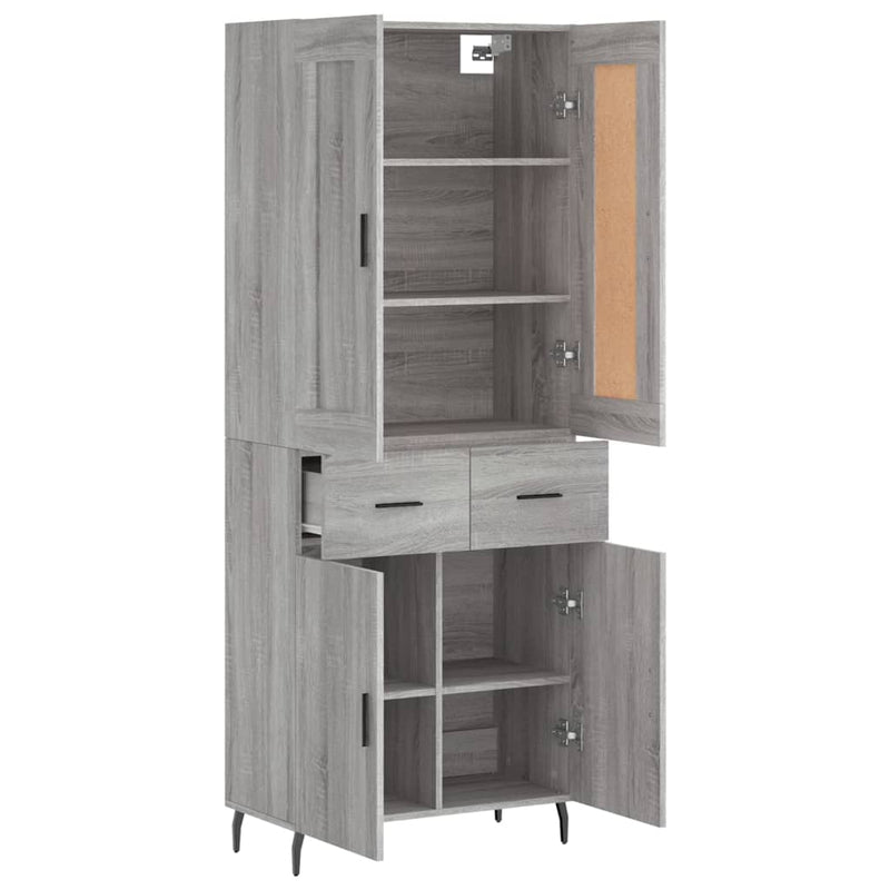 Highboard grå sonoma 69,5x34x180 cm konstruert tre