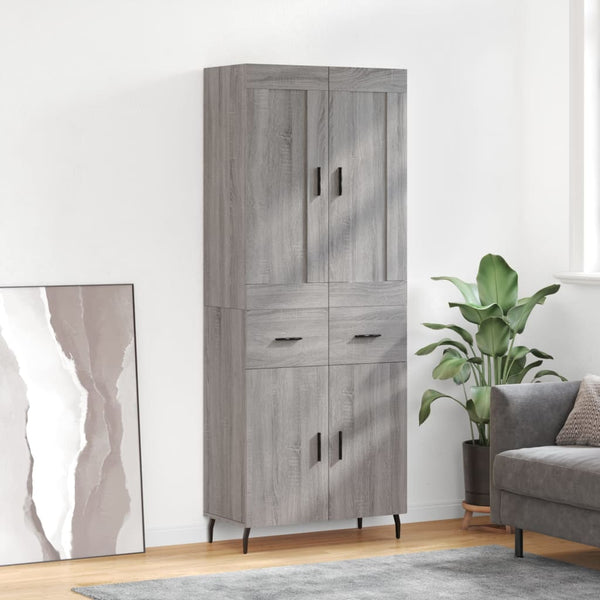 Highboard grå sonoma 69,5x34x180 cm konstruert tre