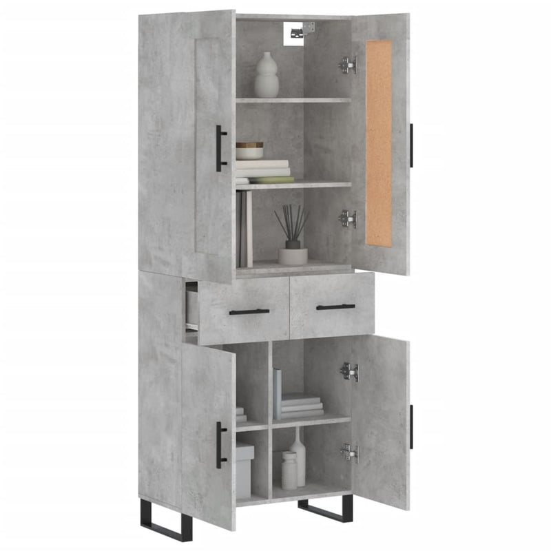 Highboard betong grå 69,5x34x180 cm konstruert tre