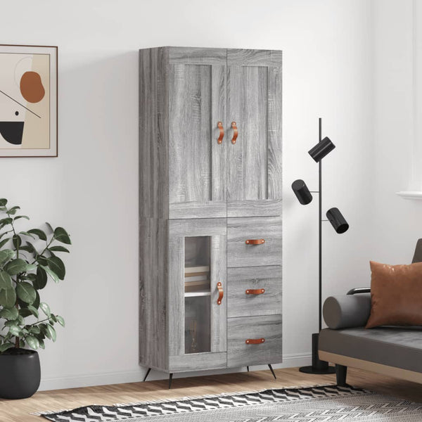 Highboard grå sonoma 69,5x34x180 cm konstruert tre