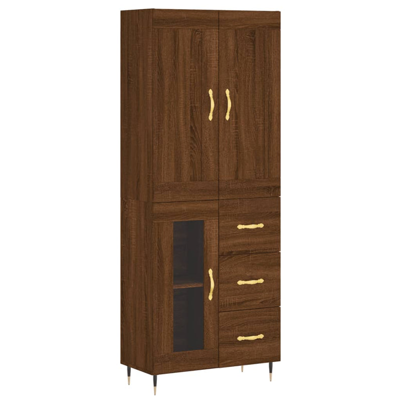 Highboard brun eik 69,5x34x180 cm konstruert tre