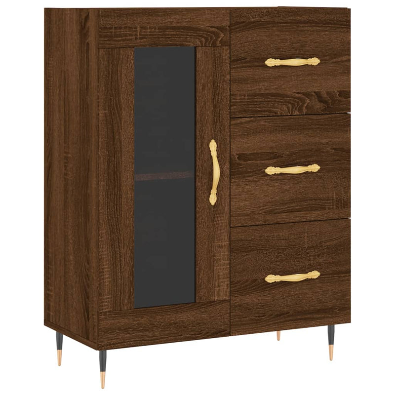 Highboard brun eik 69,5x34x180 cm konstruert tre