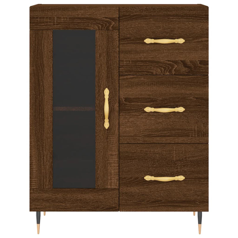 Highboard brun eik 69,5x34x180 cm konstruert tre