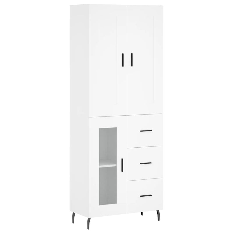 Highboard hvit 69,5x34x180 cm konstruert tre