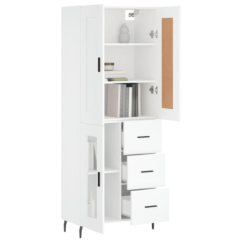 Highboard hvit 69,5x34x180 cm konstruert tre