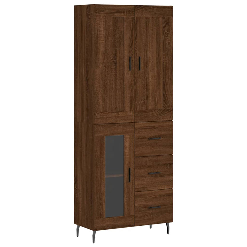 Highboard brun eik 69,5x34x180 cm konstruert tre