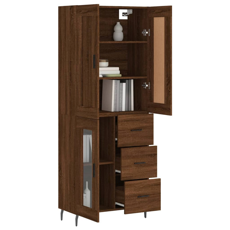 Highboard brun eik 69,5x34x180 cm konstruert tre