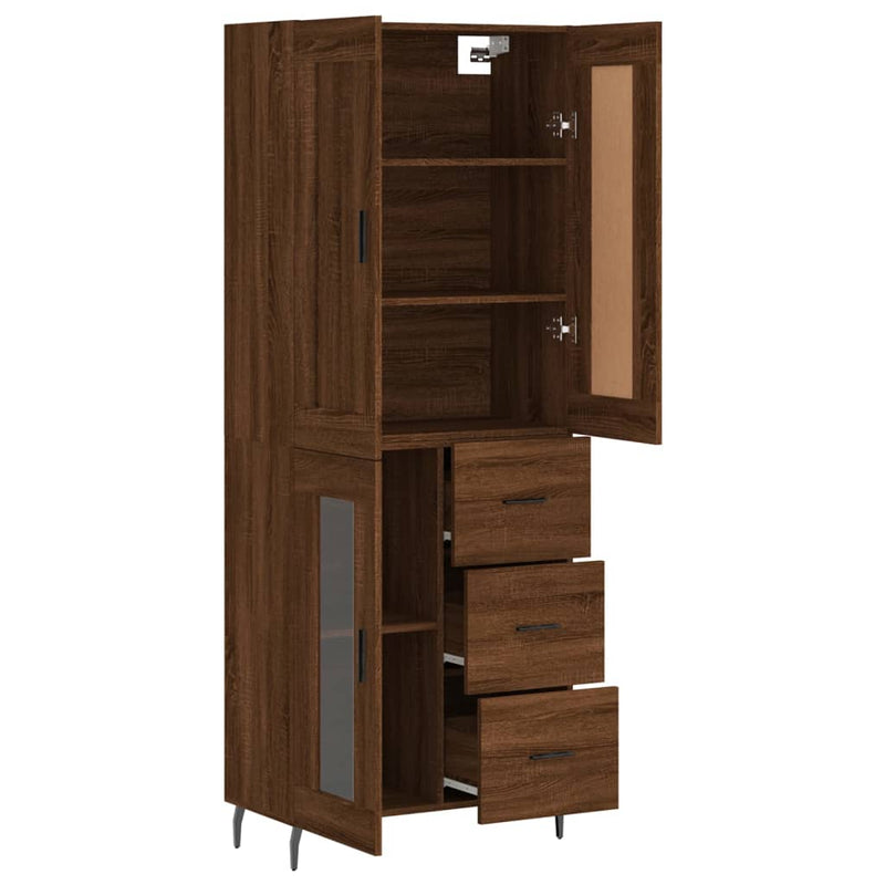 Highboard brun eik 69,5x34x180 cm konstruert tre