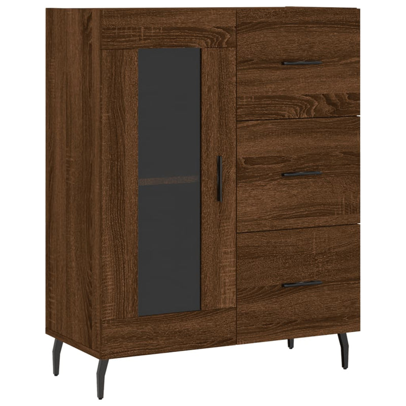 Highboard brun eik 69,5x34x180 cm konstruert tre