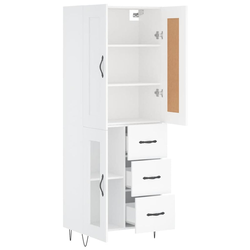 Highboard hvit 69,5x34x180 cm konstruert tre