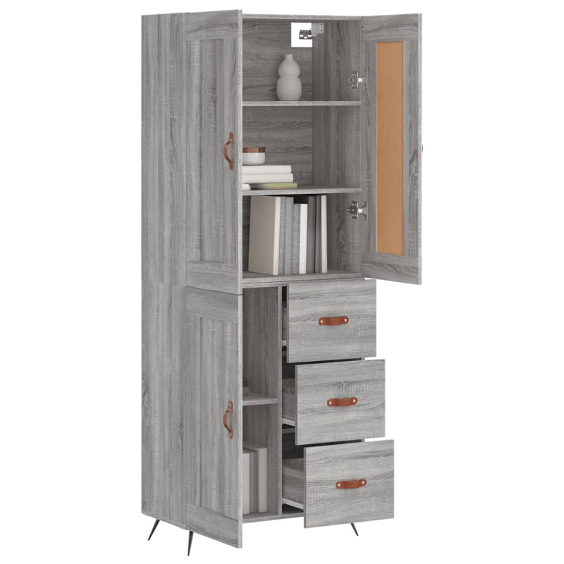 Highboard grå sonoma 69,5x34x180 cm konstruert tre