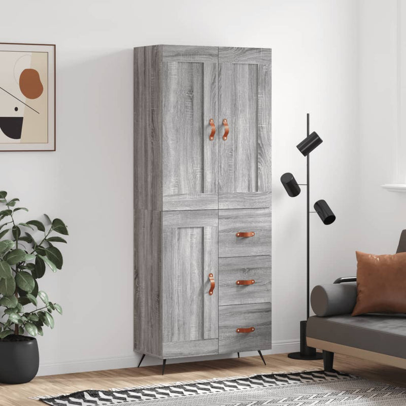 Highboard grå sonoma 69,5x34x180 cm konstruert tre