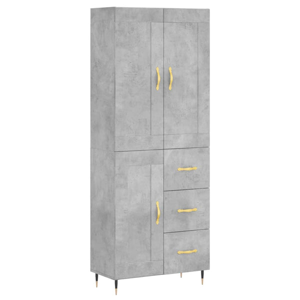 Highboard betong grå 69,5x34x180 cm konstruert tre