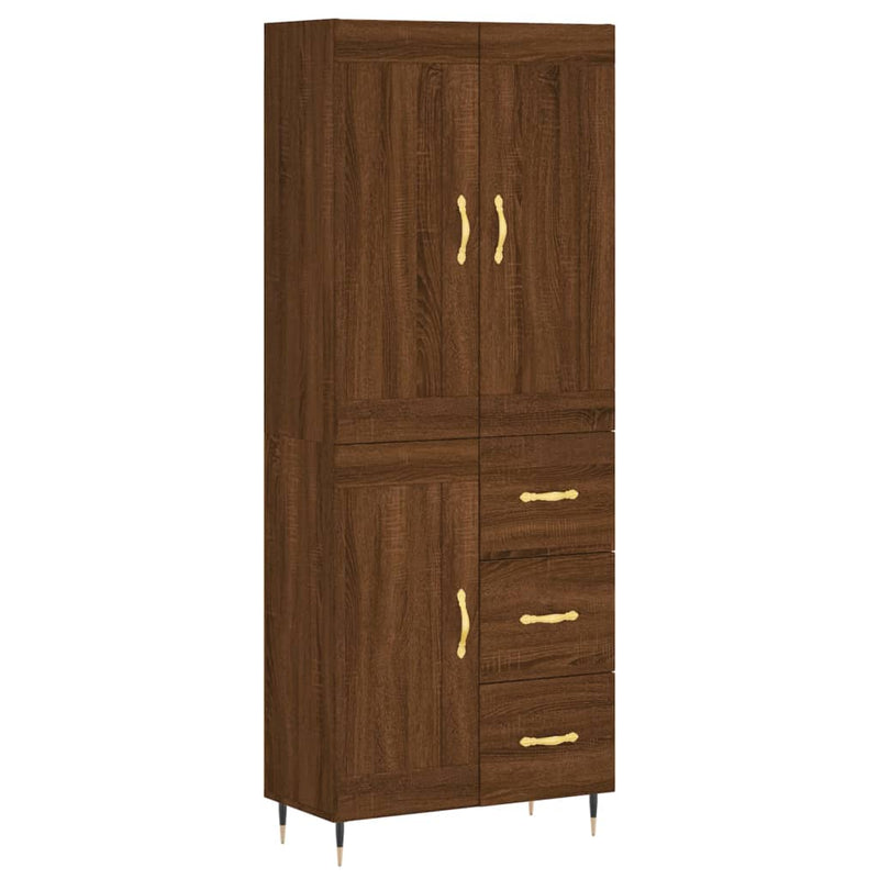 Highboard brun eik 69,5x34x180 cm konstruert tre