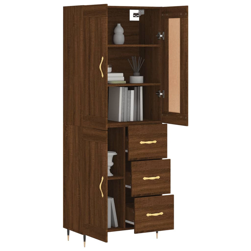 Highboard brun eik 69,5x34x180 cm konstruert tre