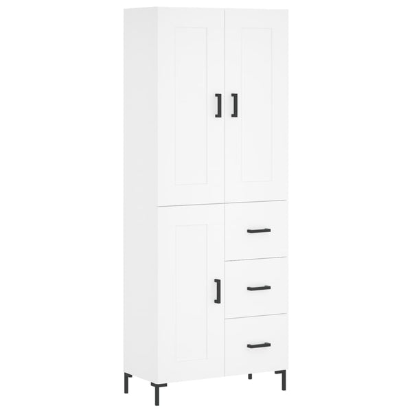 Highboard hvit 69,5x34x180 cm konstruert tre