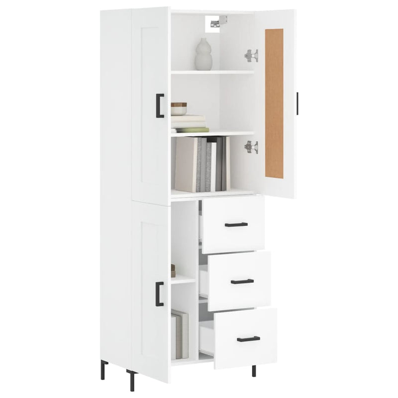 Highboard hvit 69,5x34x180 cm konstruert tre