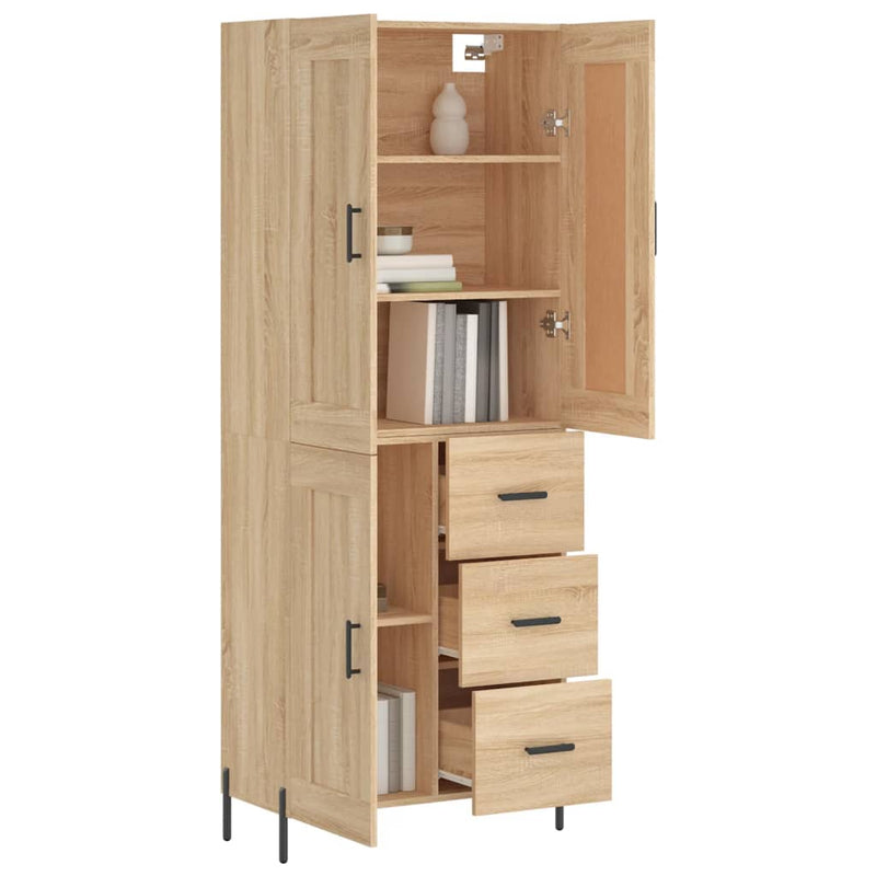 Highboard sonoma eik 69,5x34x180 cm konstruert tre