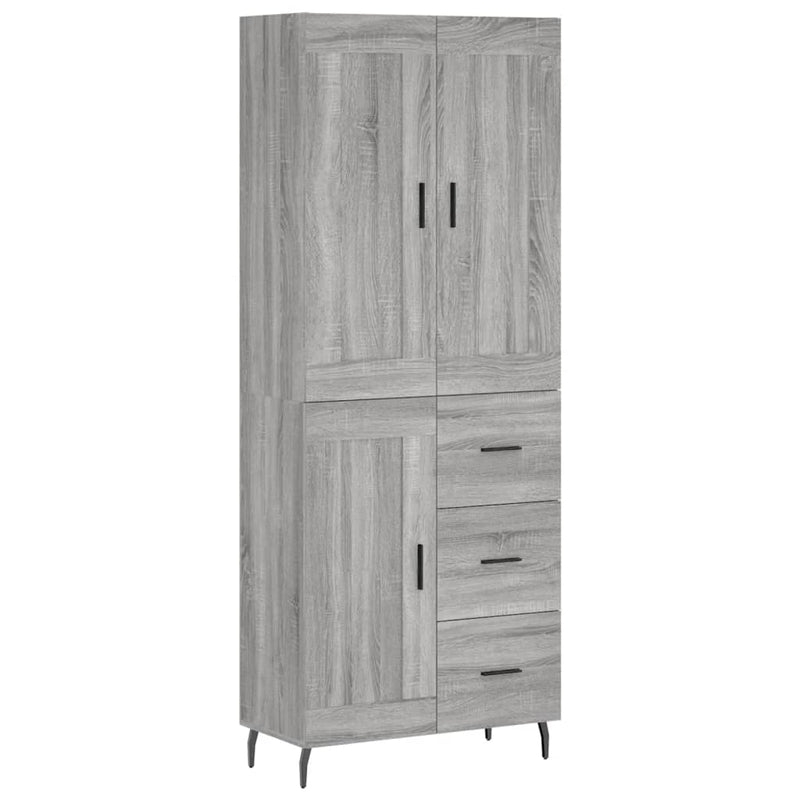 Highboard grå sonoma 69,5x34x180 cm konstruert tre