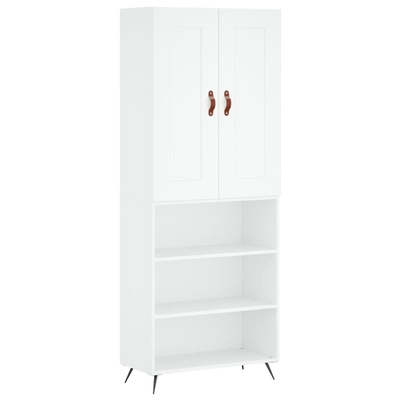 Highboard hvit 69,5x34x180 cm konstruert tre