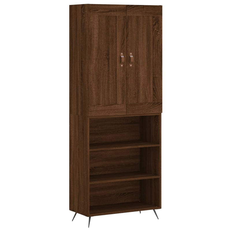 Highboard brun eik 69,5x34x180 cm konstruert tre