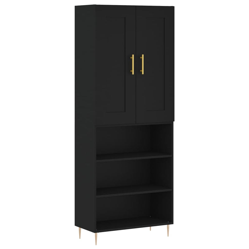 Highboard svart 69,5x34x180 cm konstruert tre