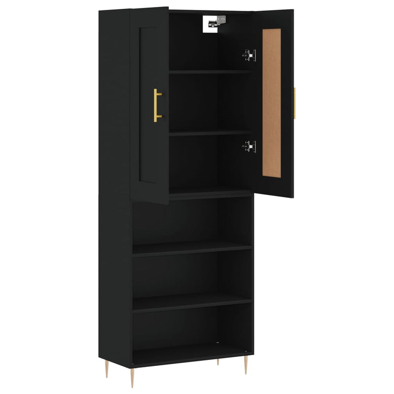 Highboard svart 69,5x34x180 cm konstruert tre