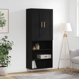 Highboard svart 69,5x34x180 cm konstruert tre