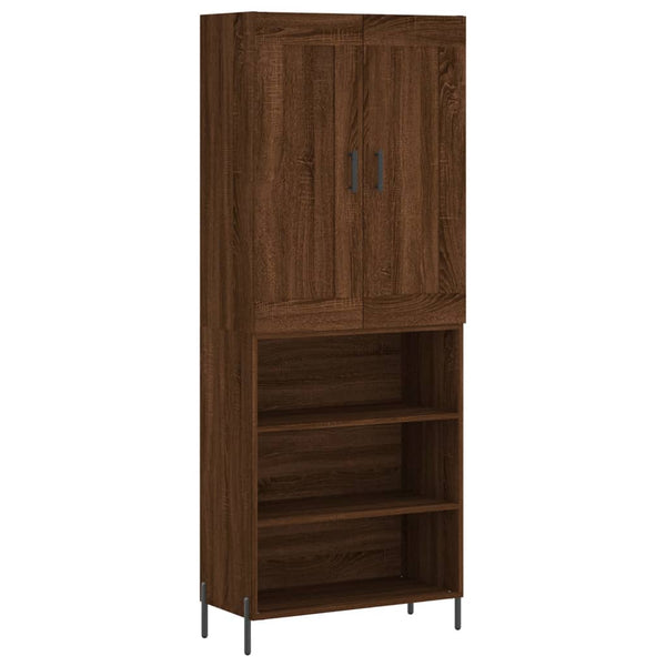 Highboard brun eik 69,5x34x180 cm konstruert tre