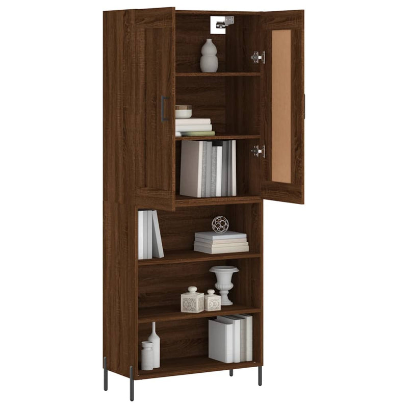 Highboard brun eik 69,5x34x180 cm konstruert tre