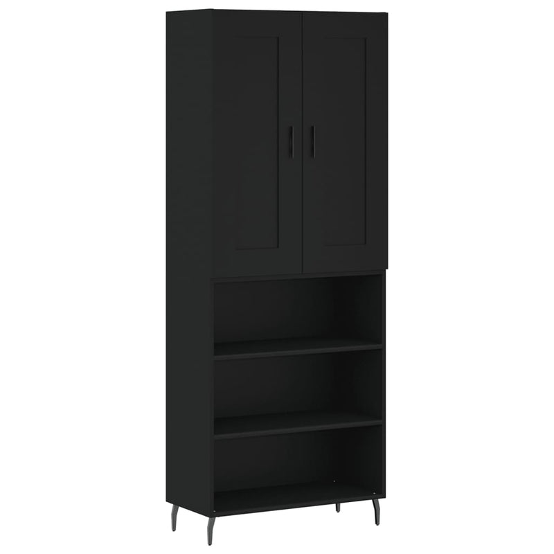 Highboard svart 69,5x34x180 cm konstruert tre