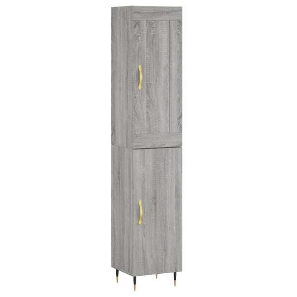 Highboard grå sonoma 34,5x34x180 cm konstruert tre