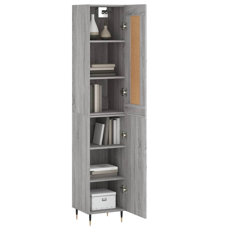 Highboard grå sonoma 34,5x34x180 cm konstruert tre