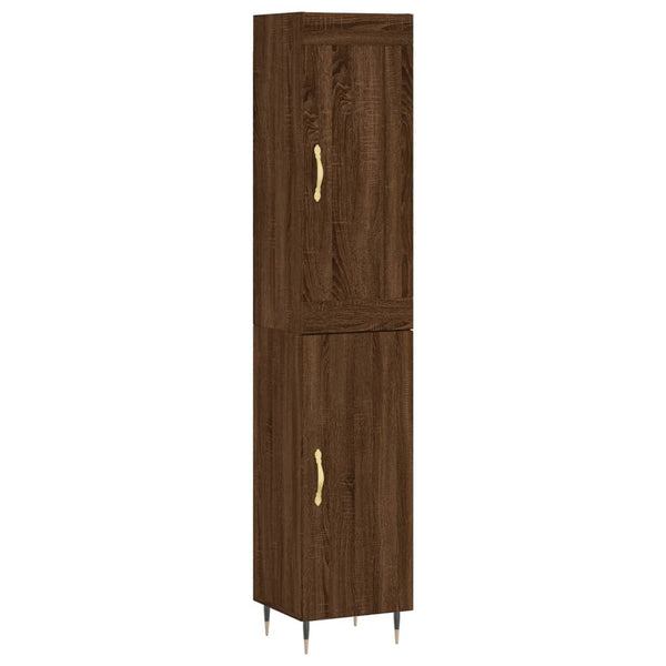 Highboard brun eik 34,5x34x180 cm konstruert tre