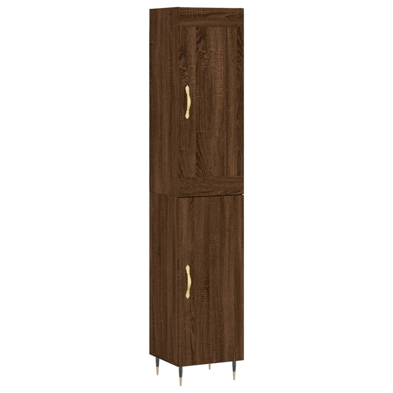 Highboard brun eik 34,5x34x180 cm konstruert tre