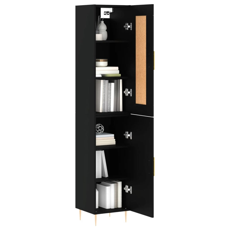 Highboard svart 34,5x34x180 cm konstruert tre