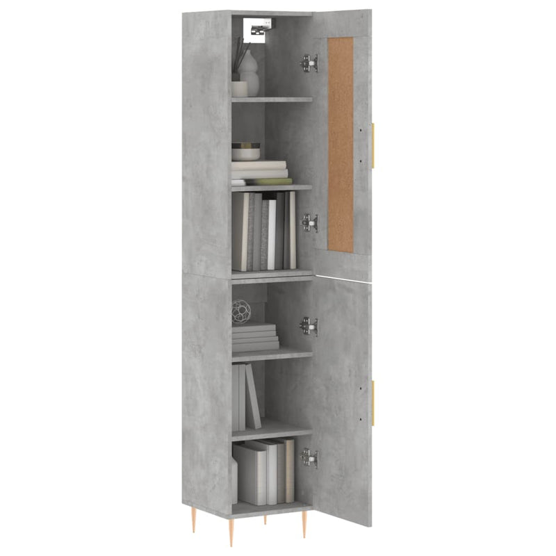 Highboard betonggrå 34,5x34x180 cm konstruert tre