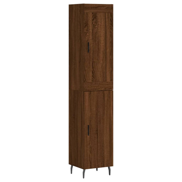 Highboard brun eik 34,5x34x180 cm konstruert tre