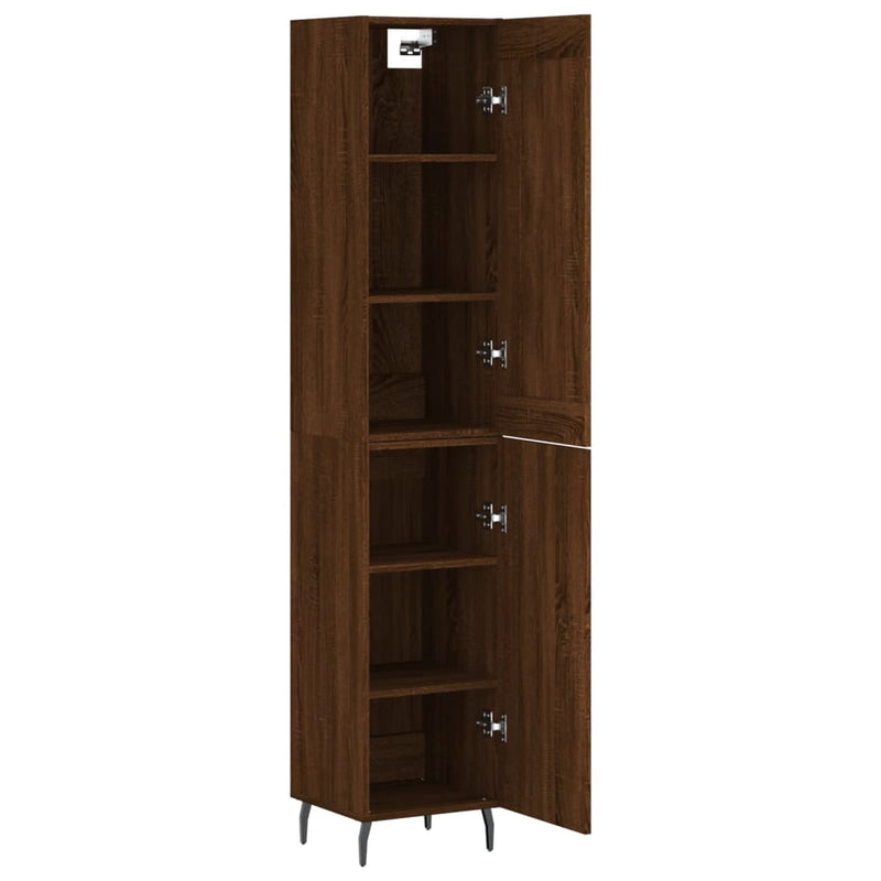 Highboard brun eik 34,5x34x180 cm konstruert tre