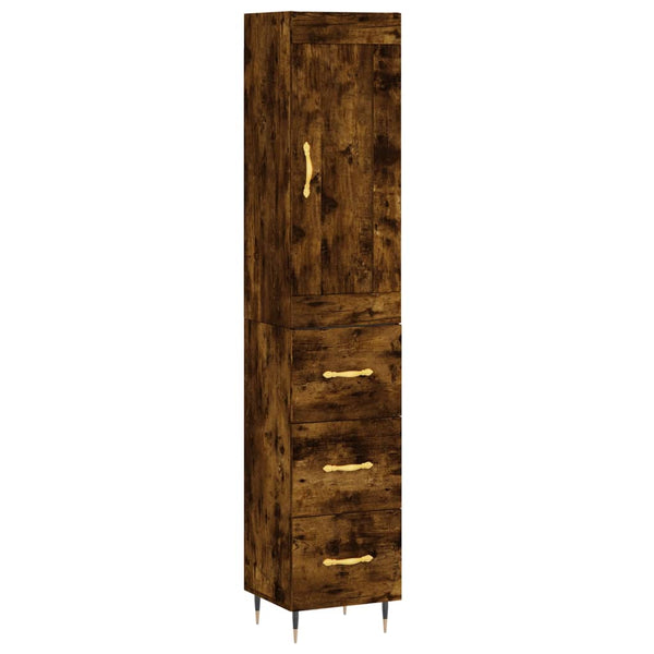 Highboard røkt eik 34,5x34x180 cm konstruert tre