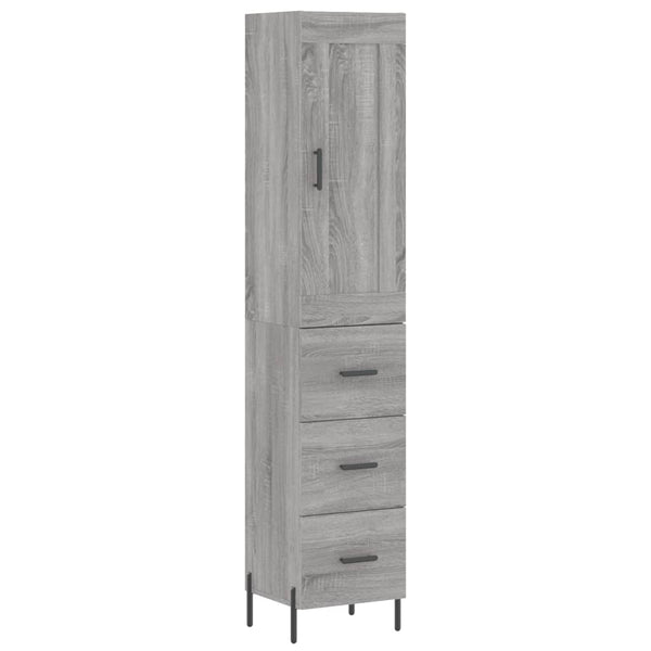 Highboard grå sonoma 34,5x34x180 cm konstruert tre