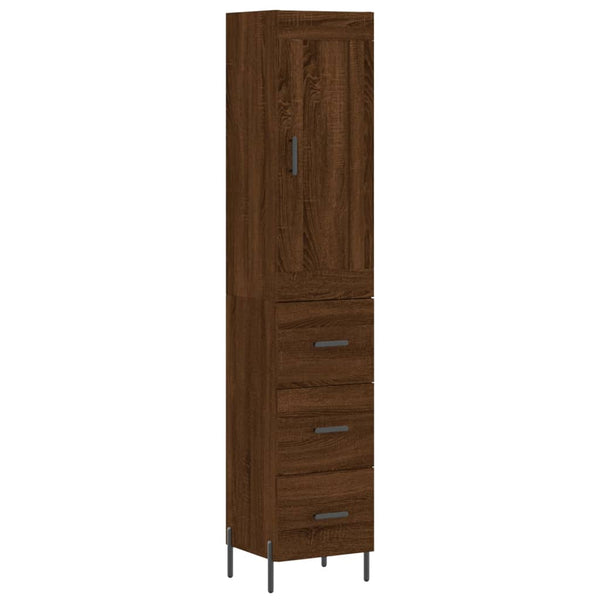 Highboard brun eik 34,5x34x180 cm konstruert tre