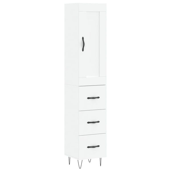 Highboard hvit 34,5x34x180 cm konstruert tre