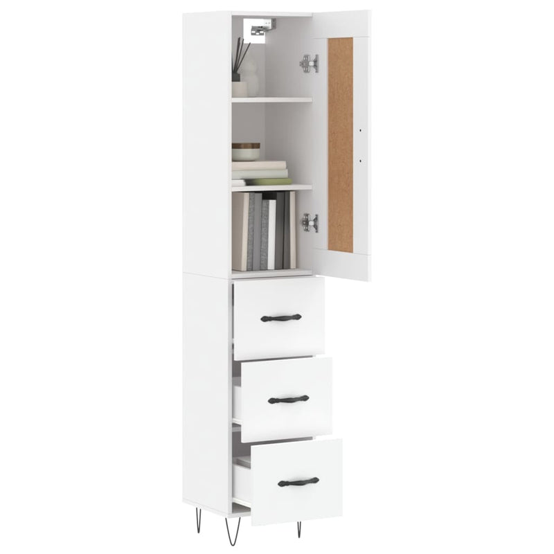 Highboard hvit 34,5x34x180 cm konstruert tre