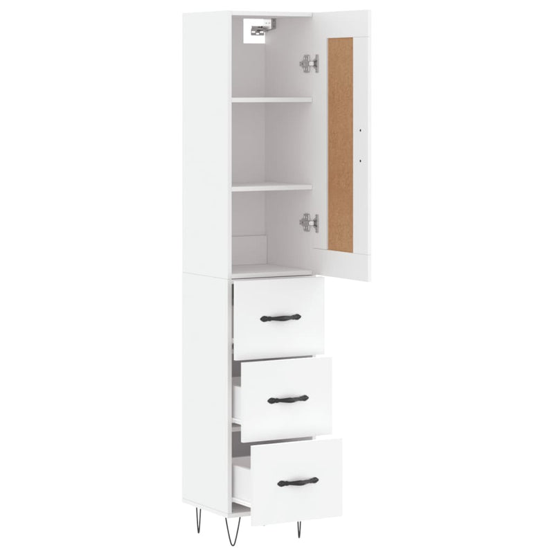 Highboard hvit 34,5x34x180 cm konstruert tre