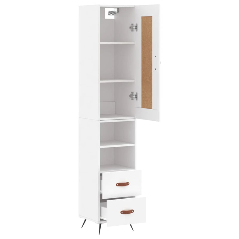 Highboard hvit 34,5x34x180 cm konstruert tre