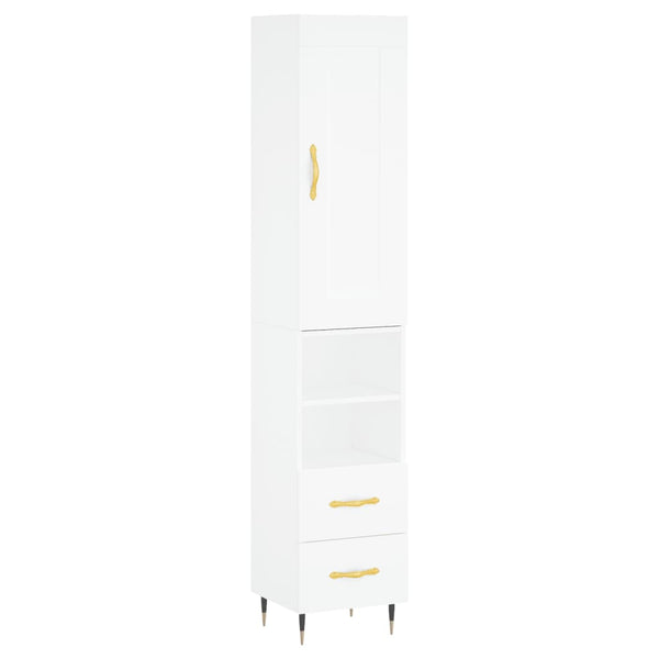 Highboard hvit 34,5x34x180 cm konstruert tre