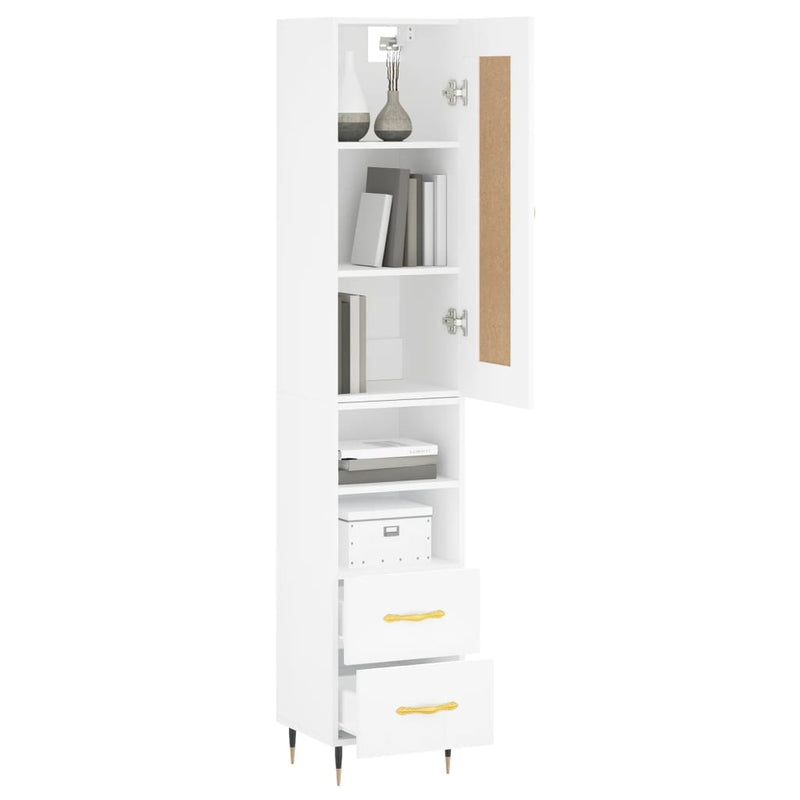 Highboard hvit 34,5x34x180 cm konstruert tre