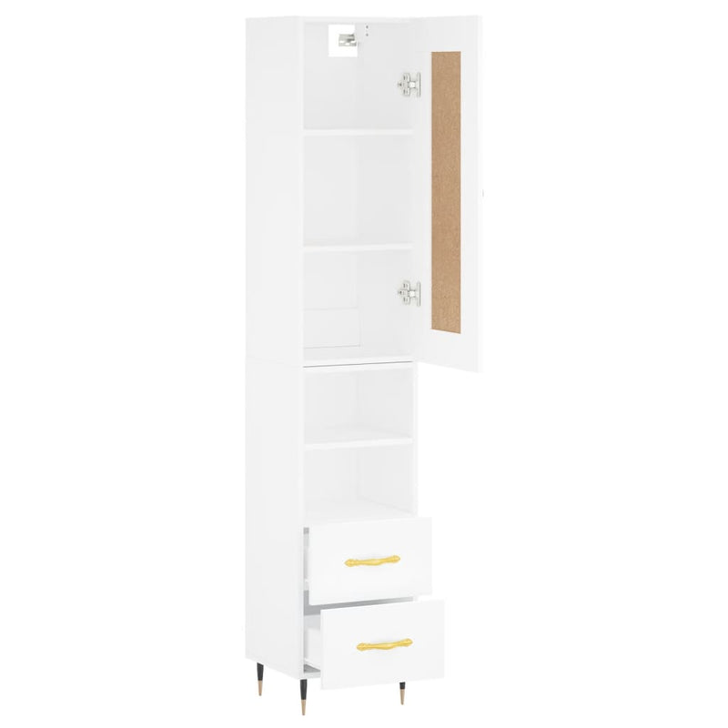 Highboard hvit 34,5x34x180 cm konstruert tre