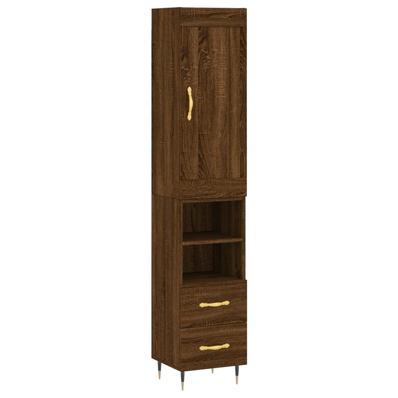 Highboard brun eik 34,5x34x180 cm konstruert tre